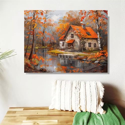 Malen Nach Zahlen Erwachsene Groß 120x90cm,Herbst Malen Nach Zahlen Landschaft DIY Handgemalt Ölgemälde Leinwand Paint by Numbers Kit Mit Pinseln und Acrylfarbe Geschenke für Frauen (Mit Rahmen) M-489 von Anmiong