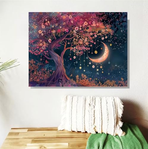 Malen Nach Zahlen Erwachsene Groß 120x90cm,Mond Malen Nach Zahlen Baum des Lebens DIY Handgemalt Ölgemälde Leinwand Paint by Numbers Kit Mit Pinseln Acrylfarbe Geschenke für Frauen(Mit Rahmen) M-603 von Anmiong