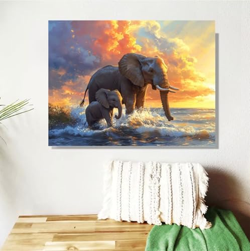 Malen Nach Zahlen Erwachsene Groß 120x90cm,Sonnenuntergang Malen Nach Zahlen Elefant DIY Handgemalt Ölgemälde Leinwand Paint by Numbers Kit ,Pinseln Acrylfarbe Geschenke für Frauen (Mit Rahmen) M-345 von Anmiong