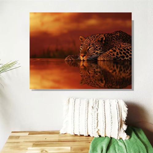 Malen Nach Zahlen Erwachsene Groß 120x90cm,Sonnenuntergang Malen Nach Zahlen Leopard DIY Handgemalt Ölgemälde Leinwand Paint by Numbers Kit ,Pinseln Acrylfarbe Geschenke für Frauen (Mit Rahmen) M-343 von Anmiong