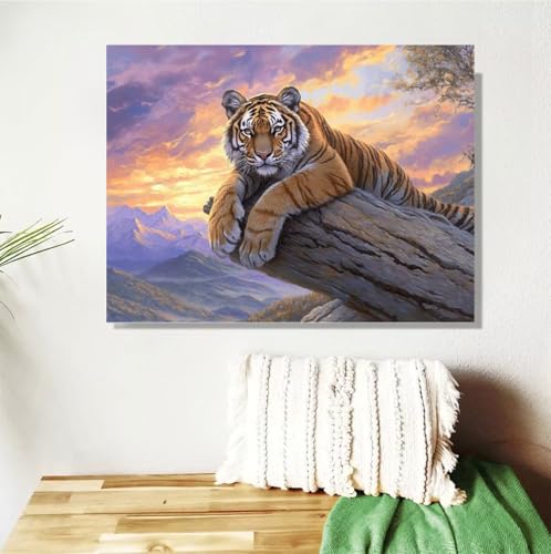 Malen Nach Zahlen Erwachsene Groß 120x90cm,Sonnenuntergang Malen Nach Zahlen Tiger DIY Handgemalt Ölgemälde Leinwand Paint by Numbers Kit Mit Pinseln Acrylfarbe Geschenke für Frauen(Mit Rahmen) M-349 von Anmiong