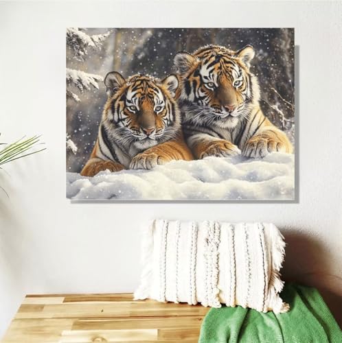 Malen Nach Zahlen Erwachsene Groß 120x90cm,Tiger Malen Nach Zahlen Schneeszene DIY Handgemalt Ölgemälde Leinwand Paint by Numbers Kit Mit Pinseln und Acrylfarbe Geschenke für Frauen (Mit Rahmen) M-339 von Anmiong