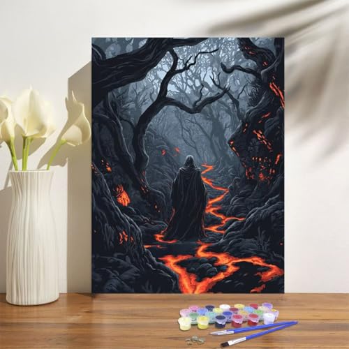 Malen Nach Zahlen Erwachsene Groß 40x50cm, Halloween Malen Nach Zahlen Baum DIY Handgemalt Ölgemälde Leinwand Paint by Numbers Kit Mit Pinseln und Acrylfarbe Geschenke für Frauen (Mit Rahmen ) M-1226 von Anmiong