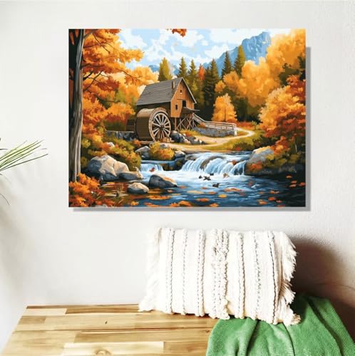 Malen Nach Zahlen Erwachsene Groß 40x50cm, Herbst Malen Nach Zahlen Fallen DIY Handgemalt Ölgemälde Leinwand Paint by Numbers Kit Mit Pinseln und Acrylfarbe Geschenke für Frauen (Mit Rahmen ) M-478 von Anmiong