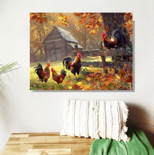 Malen Nach Zahlen Erwachsene Groß 40x50cm, Herbst Malen Nach Zahlen Hahn DIY Handgemalt Ölgemälde Leinwand Paint by Numbers Kit Mit Pinseln und Acrylfarbe Geschenke für Frauen (Mit Rahmen ) M-490 von Anmiong