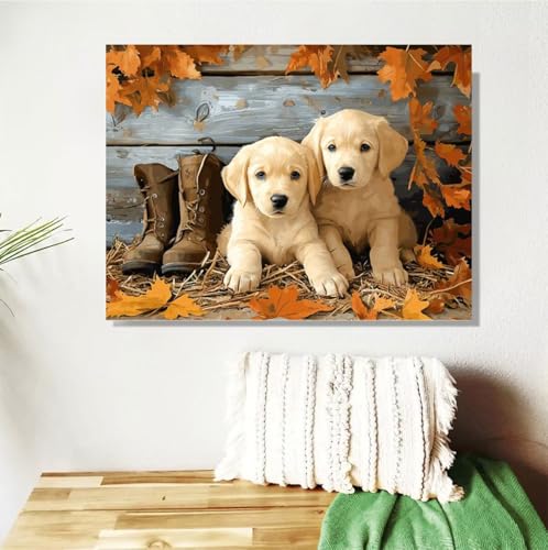 Malen Nach Zahlen Erwachsene Groß 40x50cm, Herbst Malen Nach Zahlen Hund DIY Handgemalt Ölgemälde Leinwand Paint by Numbers Kit Mit Pinseln und Acrylfarbe Geschenke für Frauen (Mit Rahmen ) M-468 von Anmiong