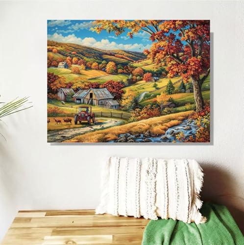 Malen Nach Zahlen Erwachsene Groß 40x50cm, Herbst Malen Nach Zahlen Landschaft DIY Handgemalt Ölgemälde Leinwand Paint by Numbers Kit Mit Pinseln und Acrylfarbe Geschenke für Frauen (Mit Rahmen) M-458 von Anmiong