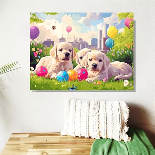 Malen Nach Zahlen Erwachsene Groß 40x50cm, Hund Malen Nach Zahlen Tier DIY Handgemalt Ölgemälde Leinwand Paint by Numbers Kit Mit Pinseln und Acrylfarbe Geschenke für Frauen (Mit Rahmen ) M-200 von Anmiong