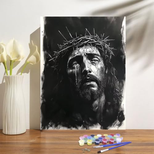 Malen Nach Zahlen Erwachsene Groß 40x50cm, Jesus Malen Nach Zahlen Religion DIY Handgemalt Ölgemälde Leinwand Paint by Numbers Kit Mit Pinseln und Acrylfarbe Geschenke für Frauen (Mit Rahmen ) M-1243 von Anmiong