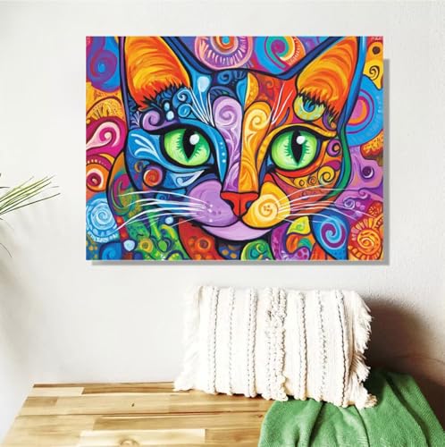 Malen Nach Zahlen Erwachsene Groß 40x50cm, Katze Malen Nach Zahlen Tier DIY Handgemalt Ölgemälde Leinwand Paint by Numbers Kit Mit Pinseln und Acrylfarbe Geschenke für Frauen (Mit Rahmen ) M-376 von Anmiong