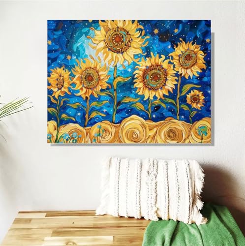 Malen Nach Zahlen Erwachsene Groß 40x50cm, Sonnenblume Malen Nach Zahlen Blume DIY Handgemalt Ölgemälde Leinwand Paint by Numbers Kit Mit Pinseln und Acrylfarbe Geschenke für Frauen (Mit Rahmen) M-584 von Anmiong