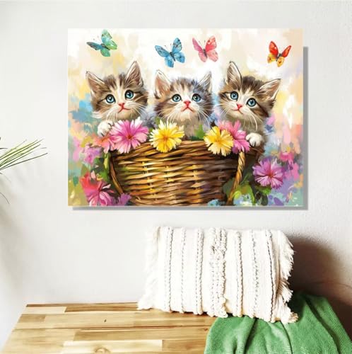 Malen Nach Zahlen Erwachsene Groß 40x50cm,Katze Malen Nach Zahlen Schmetterling DIY Handgemalt Ölgemälde Leinwand Paint by Numbers Kit Mit Pinseln und Acrylfarbe Geschenke für Frauen(Mit Rahmen) M-390 von Anmiong