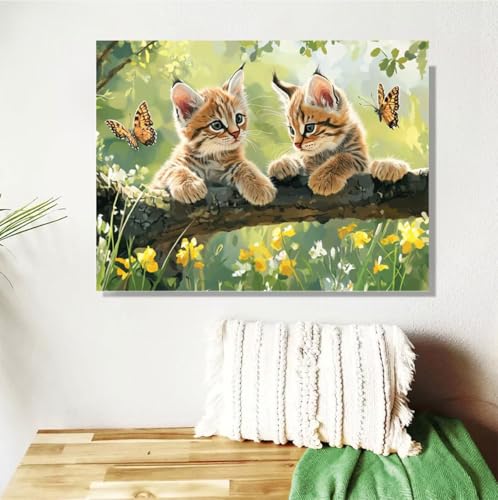 Malen Nach Zahlen Erwachsene Groß 40x50cm,Katze Malen Nach Zahlen Schmetterling DIY Handgemalt Ölgemälde Leinwand Paint by Numbers Kit Mit Pinseln und Acrylfarbe Geschenke für Frauen(Mit Rahmen) M-389 von Anmiong