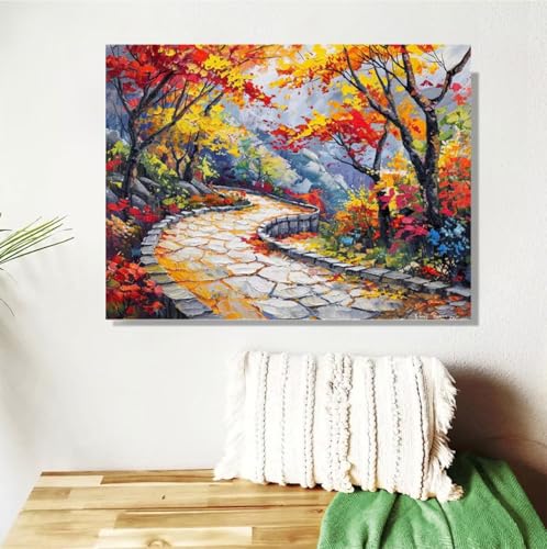 Malen Nach Zahlen Erwachsene Herbst Malen Nach Zahlen Baum Paint by Numbers für Anfänger,DIY Handgemalt Ölgemälde Leinwand Kit mit Pinseln Acrylfarben Bastelset,Home Wand Dekor Geschenk 30x40cm M-483 von Anmiong