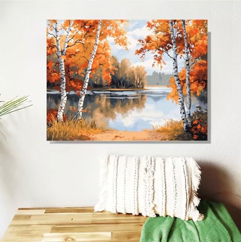 Malen Nach Zahlen Erwachsene Herbst Malen Nach Zahlen Baum Paint by Numbers für Anfänger,DIY Handgemalt Ölgemälde Leinwand Kit mit Pinseln Acrylfarben Bastelset,Home Wand Dekor Geschenk 80x100cm M-482 von Anmiong