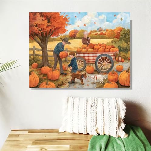 Malen Nach Zahlen Erwachsene Herbst Malen Nach Zahlen Kürbis Paint by Numbers DIY Handgemalt Ölgemälde Leinwand Bastelset Kit mit 3-Pinseln Acrylfarben,Zimmer Deko Geschenk 50x70cm Mit Rahmen M-476 von Anmiong