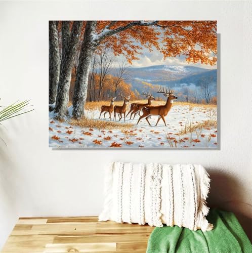 Malen Nach Zahlen Erwachsene Herbst Malen Nach Zahlen Tier Paint by Numbers DIY Handgemalt Ölgemälde Leinwand Bastelset Kit mit 3-Pinseln und Acrylfarben, Zimmer Deko Geschenk 50x70cm Mit Rahmen M-487 von Anmiong