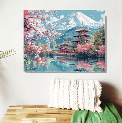 Malen Nach Zahlen Erwachsene Japan Malen Nach Zahlen Berg Paint by Numbers für Anfänger, DIY Handgemalt Ölgemälde Leinwand Kit mit Pinseln Acrylfarben Bastelset, Home Wand Dekor Geschenk 30x40cm M-501 von Anmiong