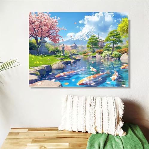 Malen Nach Zahlen Erwachsene Japan Malen Nach Zahlen Berg Paint by Numbers für Anfänger,DIY Handgemalt Ölgemälde Leinwand Kit mit Pinseln Acrylfarben Bastelset,Home Wand Dekor Geschenk 80x100cm M-502 von Anmiong