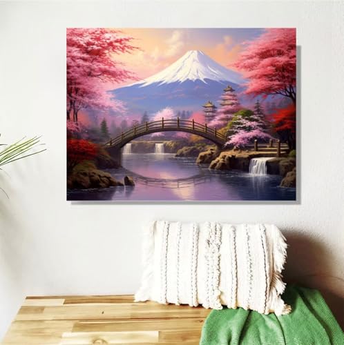 Malen Nach Zahlen Erwachsene Japan Malen Nach Zahlen Kirschblüten Paint by Numbers DIY Handgemalt Ölgemälde Leinwand Bastelset Kit mit Pinseln Acrylfarben,Zimmer Deko Geschenk 50x70cm Mit Rahmen M-503 von Anmiong