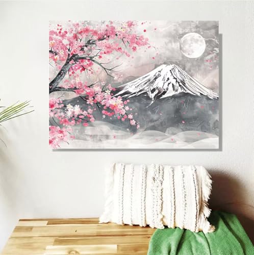 Malen Nach Zahlen Erwachsene Japan Malen Nach Zahlen Kirschblüten Paint by Numbers für Anfänger,DIY Handgemalt Ölgemälde Leinwand Kit,Pinseln Acrylfarben Bastelset,Wand Dekor Geschenk 80x100cm M-505 von Anmiong