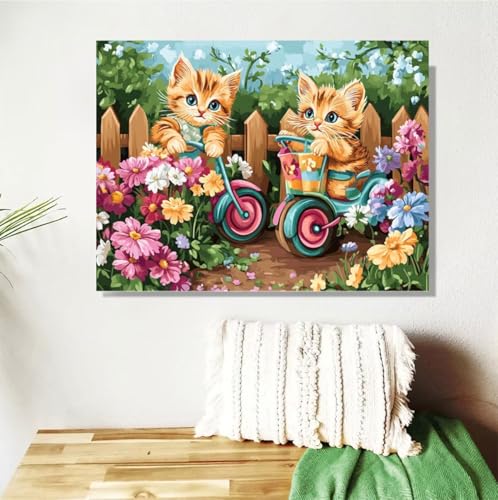 Malen Nach Zahlen Erwachsene Katze Malen Nach Zahlen Blume Paint by Numbers DIY Handgemalt Ölgemälde Leinwand Bastelset Kit mit 3-Pinseln und Acrylfarben, Zimmer Deko Geschenk 50x70cm Mit Rahmen M-395 von Anmiong