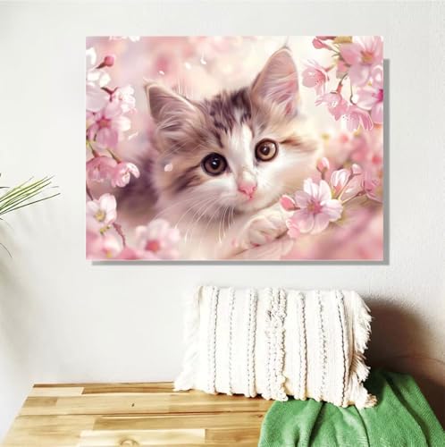 Malen Nach Zahlen Erwachsene Katze Malen Nach Zahlen Blume Paint by Numbers für Anfänger,DIY Handgemalt Ölgemälde Leinwand Kit mit Pinseln Acrylfarben Bastelset,Home Wand Dekor Geschenk 80x100cm M-391 von Anmiong