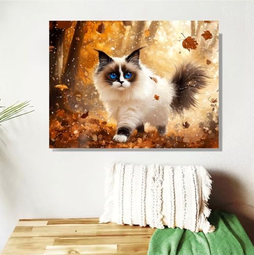 Malen Nach Zahlen Erwachsene Katze Malen Nach Zahlen Herbst Paint by Numbers für Anfänger,DIY Handgemalt Ölgemälde Leinwand Kit mit Pinseln Acrylfarben Bastelset,Home Wand Dekor Geschenk 30x40cm M-406 von Anmiong