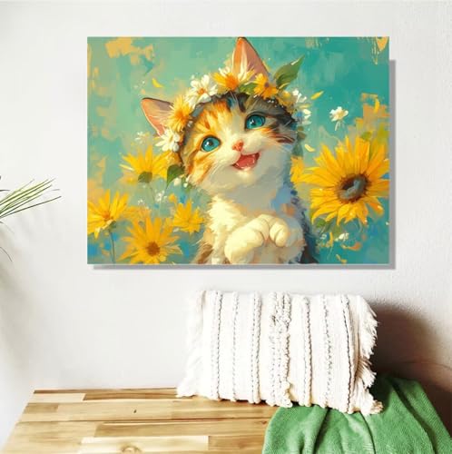 Malen Nach Zahlen Erwachsene Katze Malen Nach Zahlen Niedlich Paint by Numbers DIY Handgemalt Ölgemälde Leinwand Bastelset Kit mit Pinseln und Acrylfarben,Zimmer Deko Geschenk 50x70cm Mit Rahmen M-404 von Anmiong