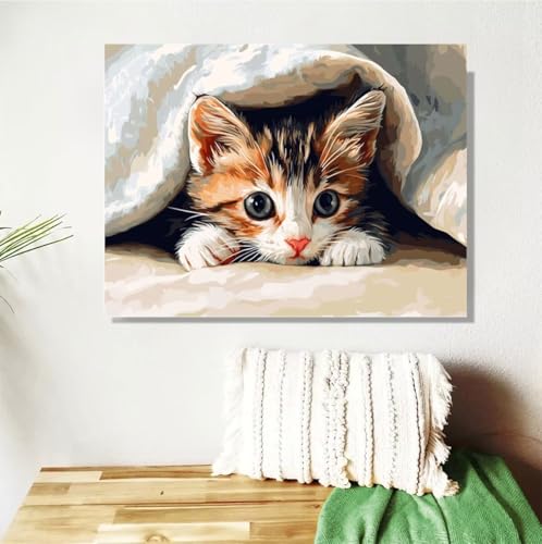 Malen Nach Zahlen Erwachsene Katze Malen Nach Zahlen Tier Paint by Numbers DIY Handgemalt Ölgemälde Leinwand Bastelset Kit mit 3-Pinseln und Acrylfarben, Zimmer Deko Geschenk 50x70cm Mit Rahmen M-378 von Anmiong