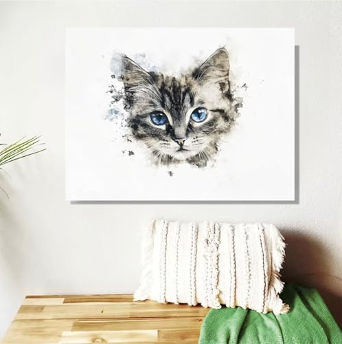 Malen Nach Zahlen Erwachsene Katze Malen Nach Zahlen Tier Paint by Numbers DIY Handgemalt Ölgemälde Leinwand Bastelset Kit mit 3-Pinseln und Acrylfarben, Zimmer Deko Geschenk 50x70cm Mit Rahmen M-377 von Anmiong