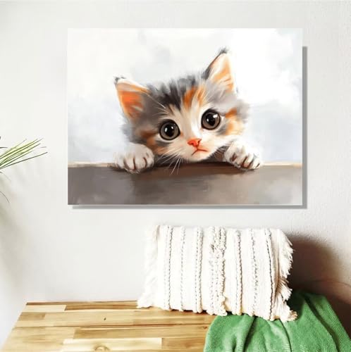 Malen Nach Zahlen Erwachsene Katze Malen Nach Zahlen Tier Paint by Numbers für Anfänger, DIY Handgemalt Ölgemälde Leinwand Kit mit Pinseln Acrylfarben Bastelset, Home Wand Dekor Geschenk 30x40cm M-374 von Anmiong