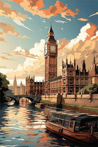 Malen Nach Zahlen Erwachsene London Malen Nach Zahlen Landschaft Paint by Numbers Anfänger kinder,DIY Handgemalt Ölgemälde Leinwand Kits mit Acrylfarben Bastelset,Home Deko,Frauen Geschenk 90x120cm von Anmiong