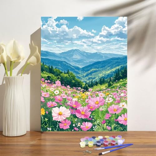 Malen Nach Zahlen Erwachsene Natur Malen Nach Zahlen Blume Paint by Numbers DIY Handgemalt Ölgemälde Leinwand Bastelset Kit mit 3-Pinseln und Acrylfarben,Zimmer Deko Geschenk 50x70cm Mit Rahmen M-1264 von Anmiong