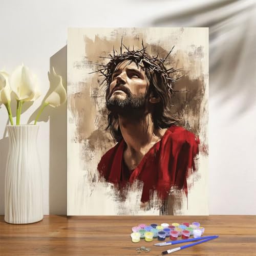 Malen Nach Zahlen Erwachsene Religion Malen Nach Zahlen Jesus Paint by Numbers DIY Handgemalt Ölgemälde Leinwand Bastelset Kit mit Pinseln Acrylfarben,Zimmer Deko Geschenk 50x70cm Mit Rahmen M-1268 von Anmiong