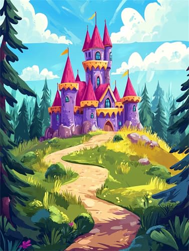 Malen Nach Zahlen Erwachsene Schloss Malen Nach Zahlen Karikatur Paint by Numbers Anfänger kinder,DIY Handgemalt Ölgemälde Leinwand Kits mit Acrylfarben Bastelset,Home Deko,Frauen Geschenk 90x120cm von Anmiong