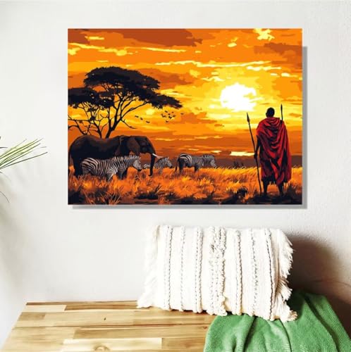 Malen Nach Zahlen Erwachsene Sonnenuntergang Malen Nach Zahlen Tier Paint by Numbers DIY Handgemalt Ölgemälde Leinwand Bastelset Kit mit Pinseln Acrylfarben,Zimmer Deko Gifts 50x70cm Mit Rahmen M-346 von Anmiong