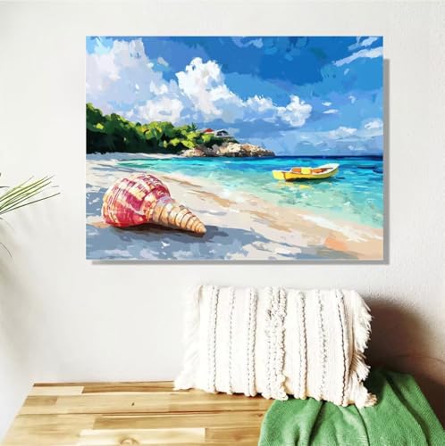 Malen Nach Zahlen Erwachsene Strand Malen Nach Zahlen Hülse Paint by Numbers für Anfänger,DIY Handgemalt Ölgemälde Leinwand Kit mit Pinseln Acrylfarben Bastelset,Home Wand Dekor Geschenk 30x40cm M-508 von Anmiong