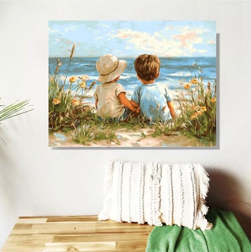 Malen Nach Zahlen Erwachsene Strand Malen Nach Zahlen Junge Paint by Numbers für Anfänger,DIY Handgemalt Ölgemälde Leinwand Kit mit Pinseln Acrylfarben Bastelset,Home Wand Dekor Geschenk 30x40cm M-511 von Anmiong