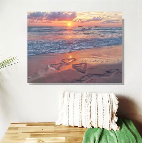 Malen Nach Zahlen Erwachsene Strand Malen Nach Zahlen Sonnenuntergang Paint by Numbers DIY Handgemalt Ölgemälde Leinwand Bastelset Kit mit Pinseln Acrylfarben,Zimmer Deko Gift 50x70cm Mit Rahmen M-510 von Anmiong