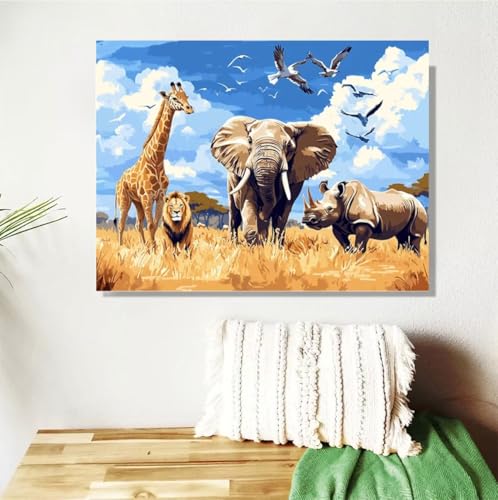 Malen Nach Zahlen Erwachsene Tier Malen Nach Zahlen Afrika Paint by Numbers für Anfänger, DIY Handgemalt Ölgemälde Leinwand Kit mit Pinseln Acrylfarben Bastelset, Home Wand Dekor Geschenk 30x40cm M-64 von Anmiong