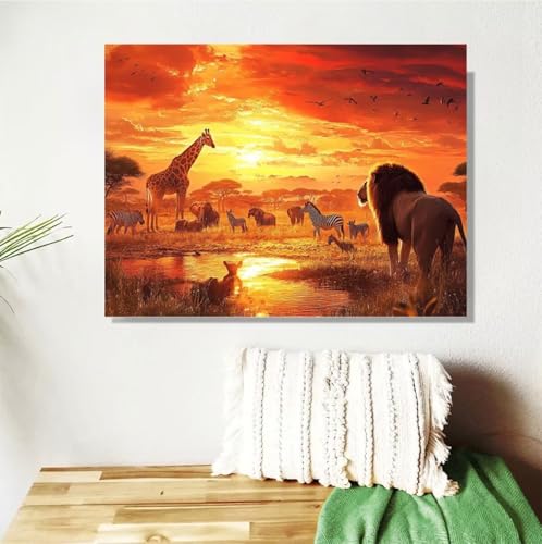 Malen Nach Zahlen Erwachsene Tier Malen Nach Zahlen Afrika Paint by Numbers für Anfänger,DIY Handgemalt Ölgemälde Leinwand Kit mit Pinseln Acrylfarben Bastelset,Home Wand Dekor Geschenk 80x100cm M-65 von Anmiong