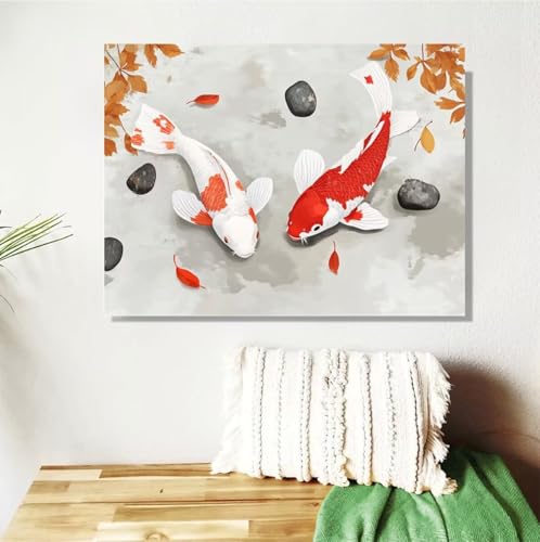 Malen Nach Zahlen Erwachsene Tier Malen Nach Zahlen Fisch Paint by Numbers DIY Handgemalt Ölgemälde Leinwand Bastelset Kit mit 3-Pinseln und Acrylfarben, Zimmer Deko Geschenk 50x70cm Mit Rahmen M-125 von Anmiong