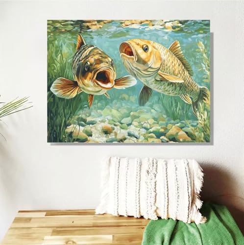 Malen Nach Zahlen Erwachsene Tier Malen Nach Zahlen Fisch Paint by Numbers DIY Handgemalt Ölgemälde Leinwand Bastelset Kit mit 3-Pinseln und Acrylfarben, Zimmer Deko Geschenk 50x70cm Mit Rahmen M-126 von Anmiong