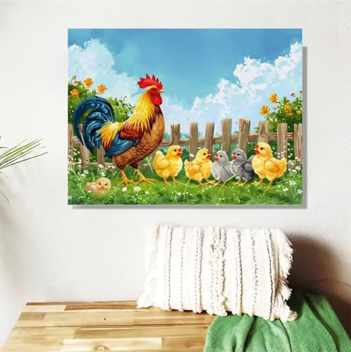 Malen Nach Zahlen Erwachsene Tier Malen Nach Zahlen Huhn Paint by Numbers DIY Handgemalt Ölgemälde Leinwand Bastelset Kit mit 3-Pinseln und Acrylfarben, Zimmer Deko Geschenk 50x70cm Mit Rahmen M-87 von Anmiong