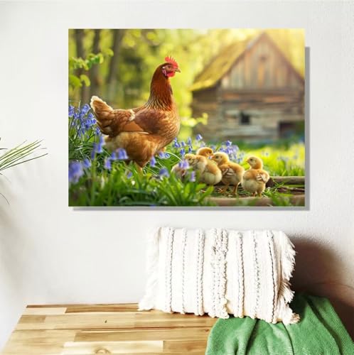 Malen Nach Zahlen Erwachsene Tier Malen Nach Zahlen Huhn Paint by Numbers DIY Handgemalt Ölgemälde Leinwand Bastelset Kit mit 3-Pinseln und Acrylfarben, Zimmer Deko Geschenk 50x70cm Mit Rahmen M-88 von Anmiong