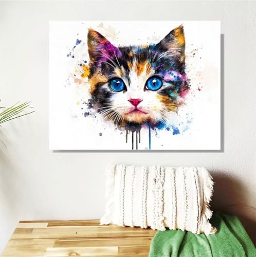 Malen Nach Zahlen Erwachsene Tier Malen Nach Zahlen Katze Paint by Numbers DIY Handgemalt Ölgemälde Leinwand Bastelset Kit mit 3-Pinseln und Acrylfarben, Zimmer Deko Geschenk 50x70cm Mit Rahmen M-105 von Anmiong