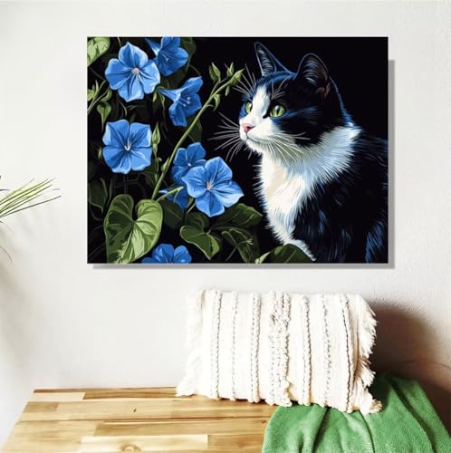 Malen Nach Zahlen Erwachsene Tier Malen Nach Zahlen Katze Paint by Numbers für Anfänger,DIY Handgemalt Ölgemälde Leinwand Kit mit Pinseln Acrylfarben Bastelset,Home Wand Dekor Geschenk 80x100cm M-103 von Anmiong