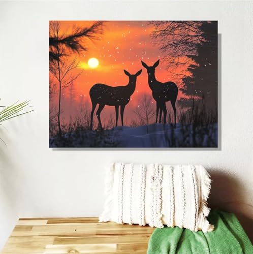 Malen Nach Zahlen Erwachsene Tier Malen Nach Zahlen Sonnenuntergang Paint by Numbers DIY Handgemalt Ölgemälde Leinwand Bastelset Kit ,Pinseln Acrylfarben,Zimmer Deko Geschenk 50x70cm Mit Rahmen M-97 von Anmiong