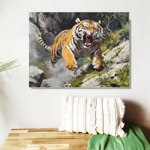 Malen Nach Zahlen Erwachsene Tier Malen Nach Zahlen Tiger Paint by Numbers für Anfänger, DIY Handgemalt Ölgemälde Leinwand Kit mit Pinseln Acrylfarben Bastelset, Home Wand Dekor Geschenk 80x100cm M-93 von Anmiong